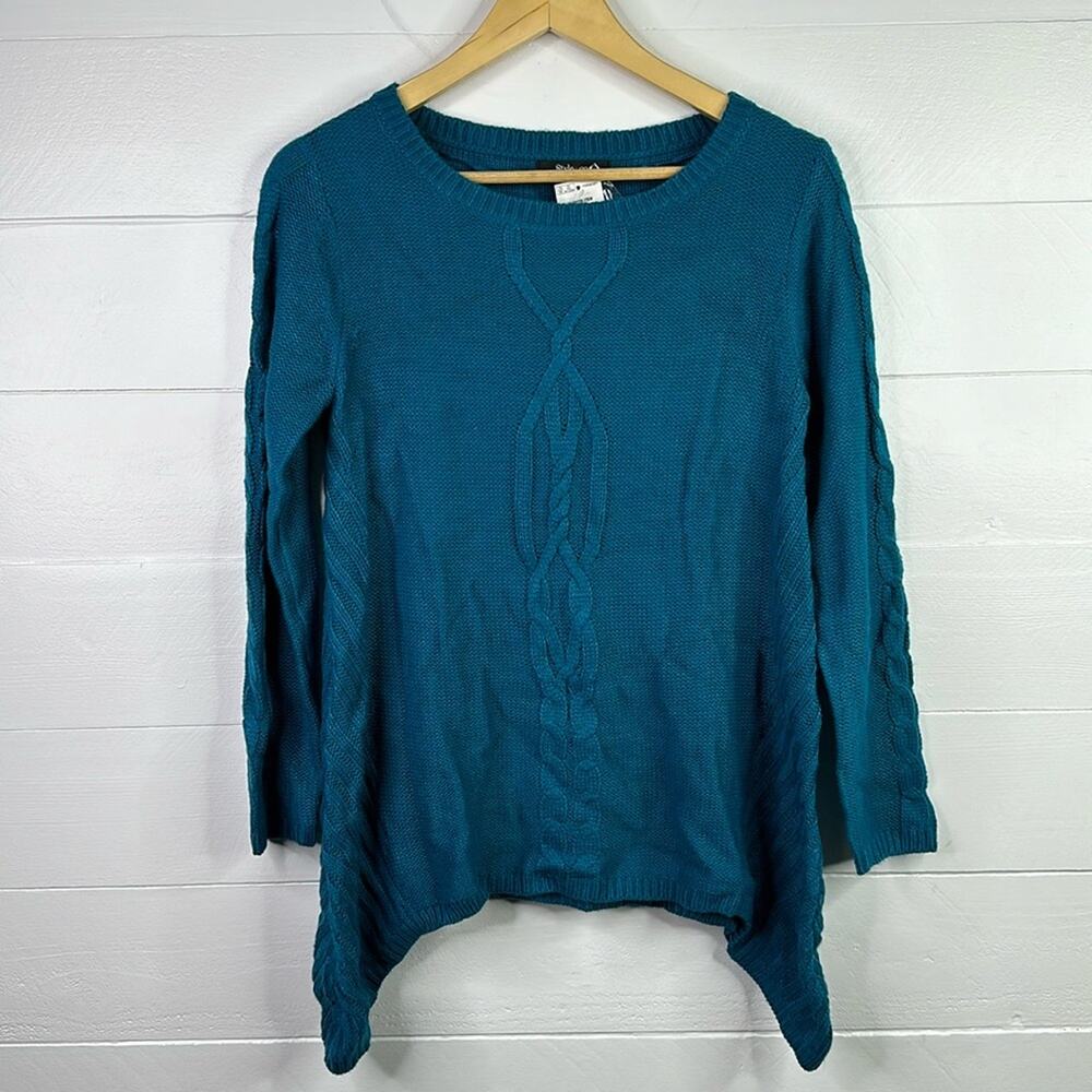 STYLE & CO. Teal Cable-Knit Scoop Neck Long Sleeve Tunic Sweater Top Size Small‎